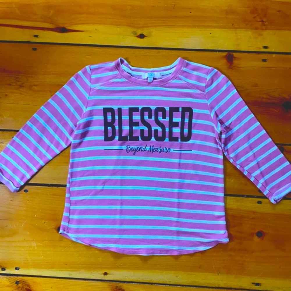 Pink and white striped long sleeve shirt